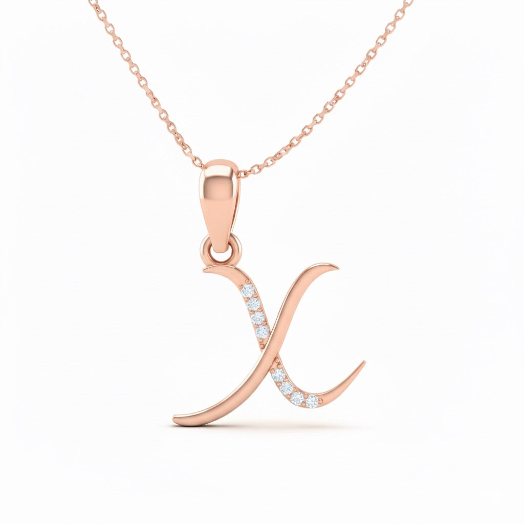 rose gold plated 925 sterling silver letter X pendant with chain
