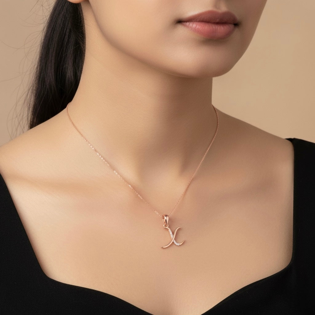 rose gold plated 925 sterling silver letter X pendant
