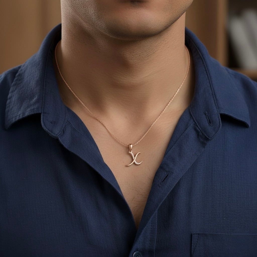 rose gold plated 925 sterling silver letter X pendant