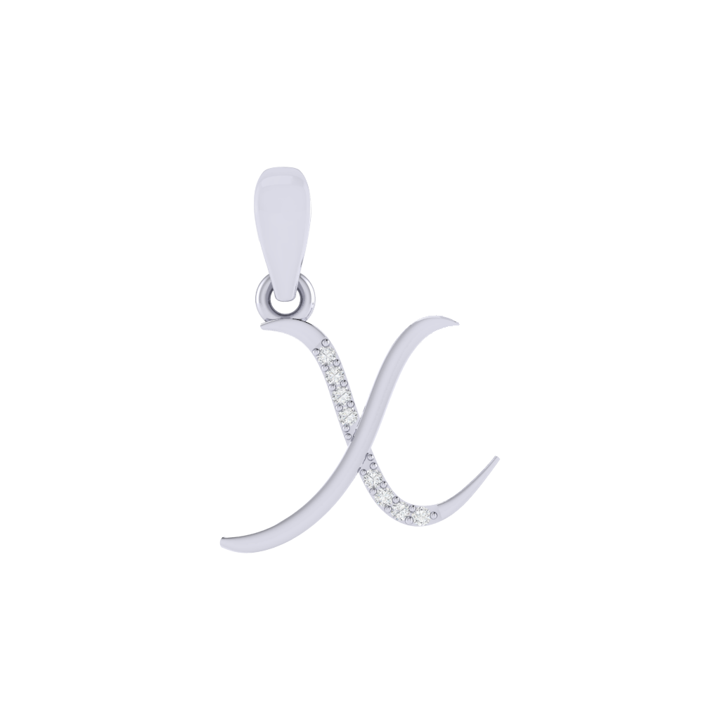 rhodium plated 925 sterling silver letter X pendant