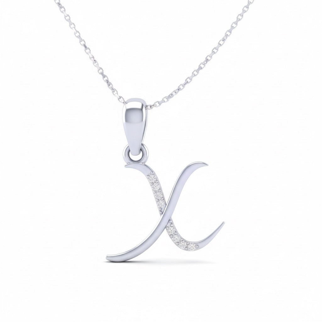 rhodium plated 925 sterling silver letter X pendant with chain
