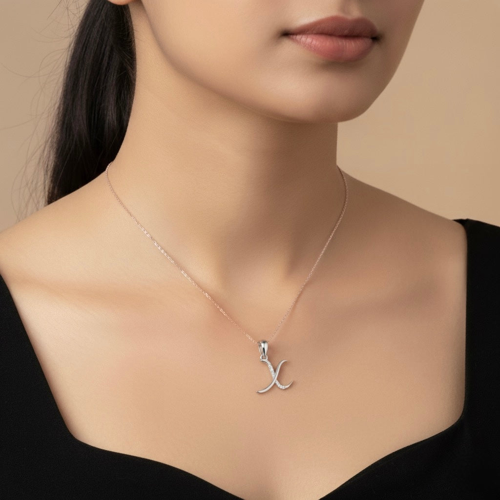 rhodium plated 925 sterling silver letter X pendant