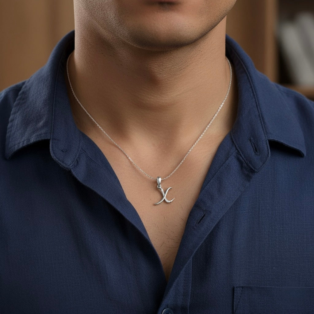 rhodium plated 925 sterling silver letter X pendant