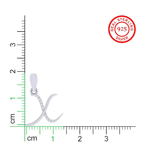 rhodium plated 925 sterling silver letter X pendant