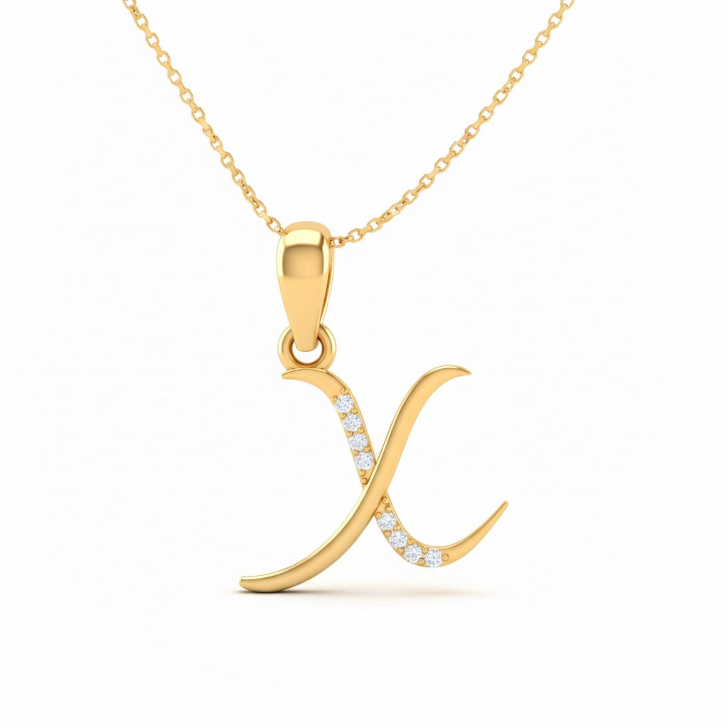 gold plated 925 sterling silver letter X pendant with chain