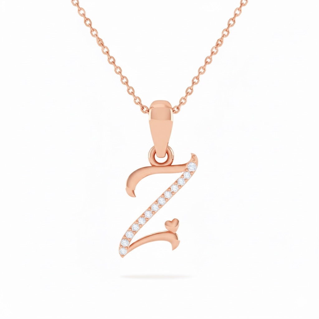 rose gold plated 925 sterling silver letter Z pendant with chain