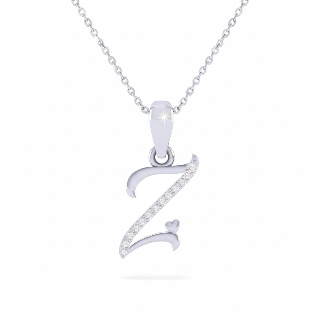 rhodium plated 925 sterling silver letter Z pendant with chain