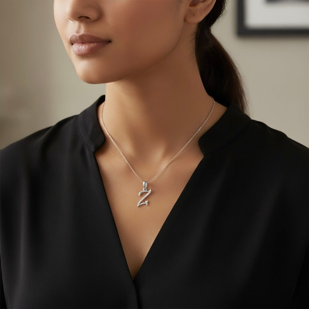 rhodium plated 925 sterling silver letter Z pendant