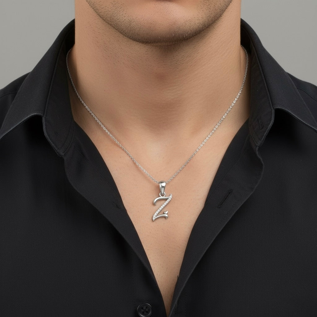 rhodium plated 925 sterling silver letter Z pendant
