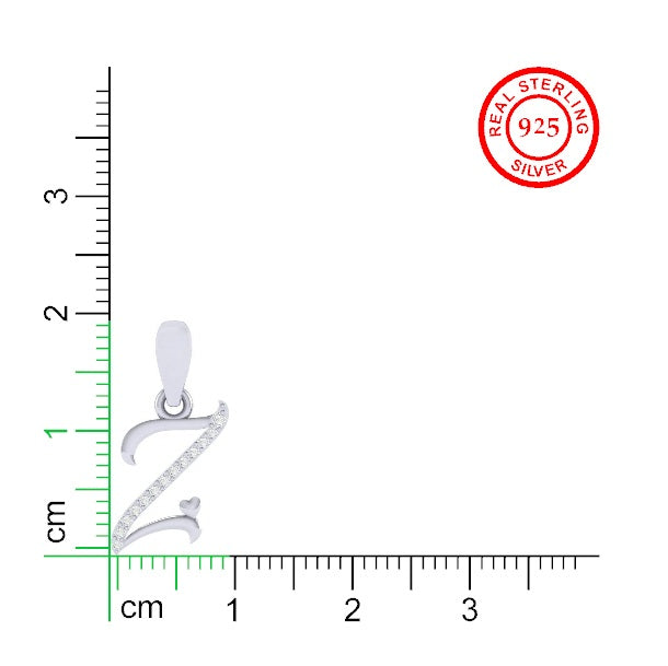 rhodium plated 925 sterling silver letter Z pendant