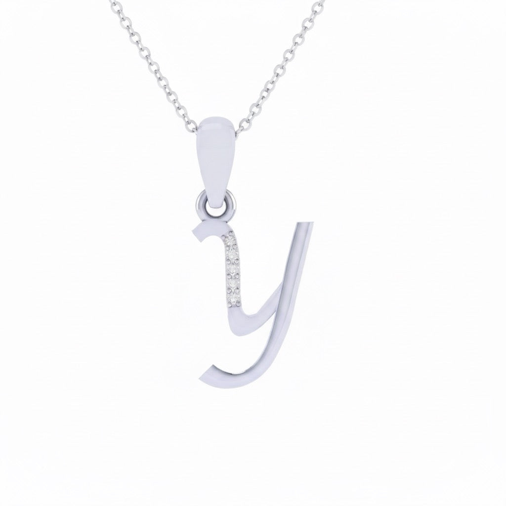 rhodium plated 925 sterling silver letter Y pendant with chain