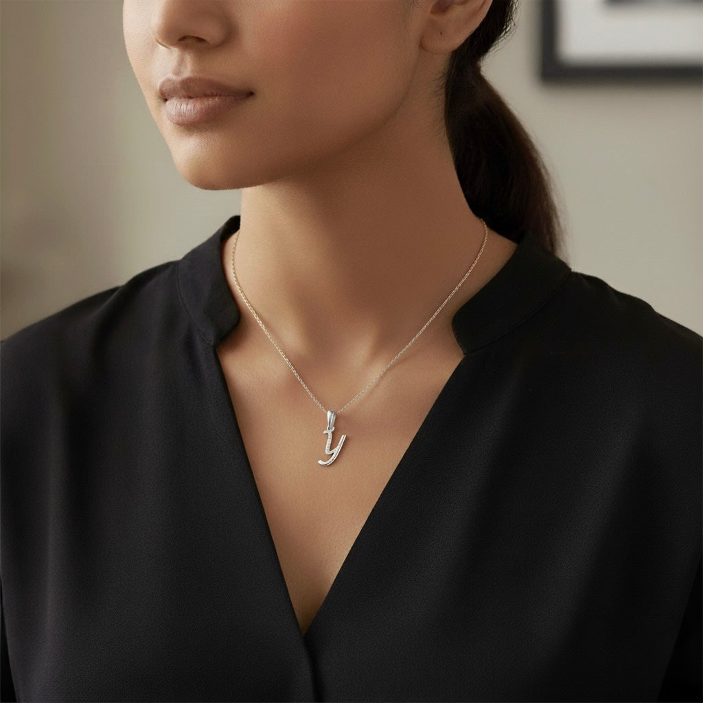 rhodium plated 925 sterling silver letter Y pendant