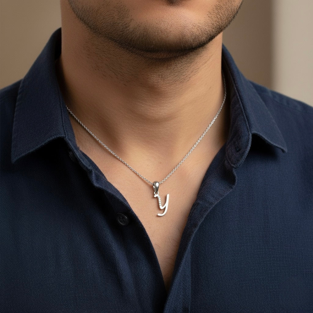 rhodium plated 925 sterling silver letter Y pendant