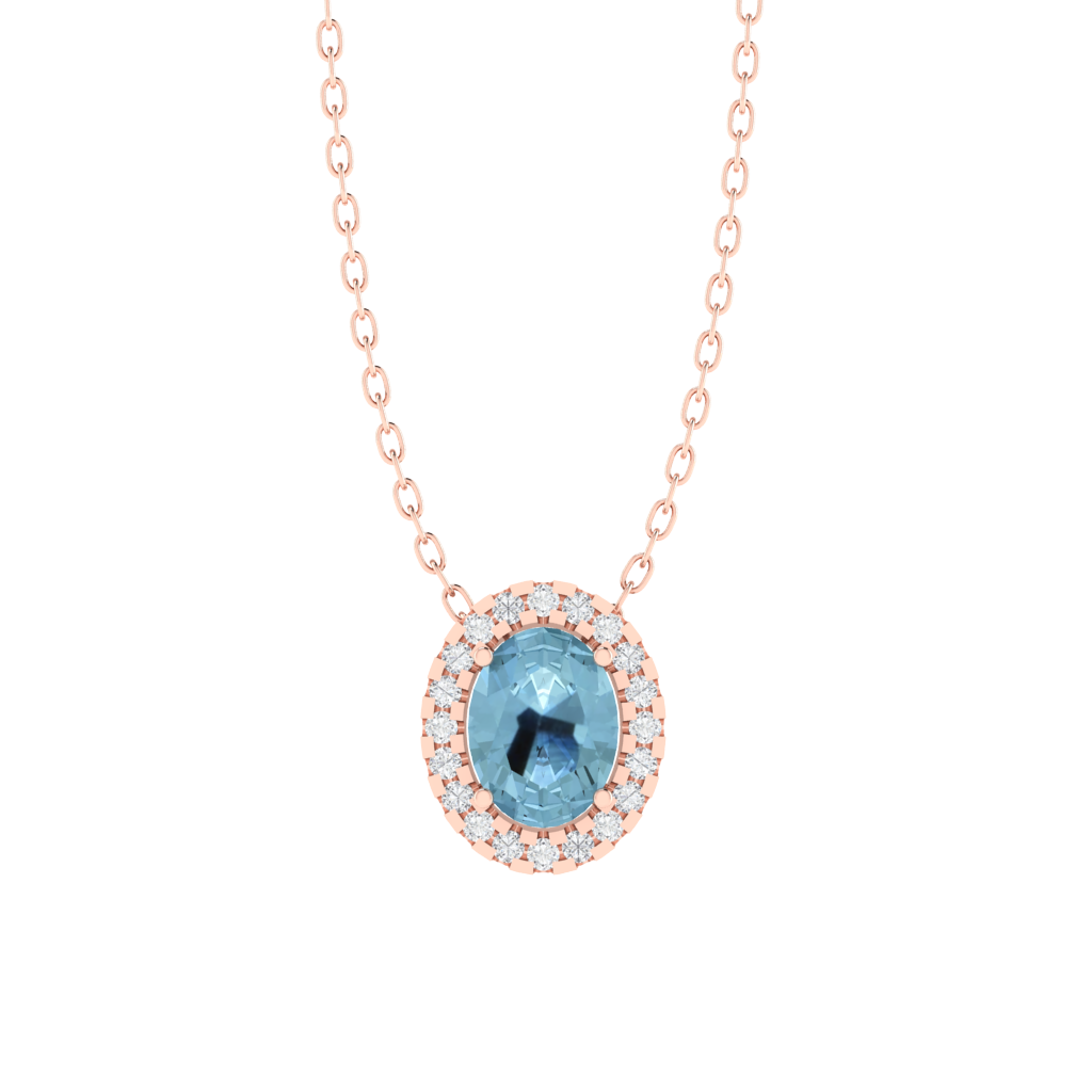 rose gold plated sterling silver oval shape aquamarine pendant