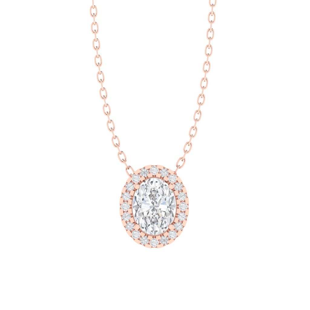 rose gold plated sterling silver oval shape cubic-zirconia pendant