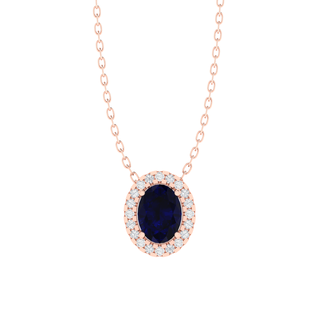 rose gold plated sterling silver oval shape sapphire pendant