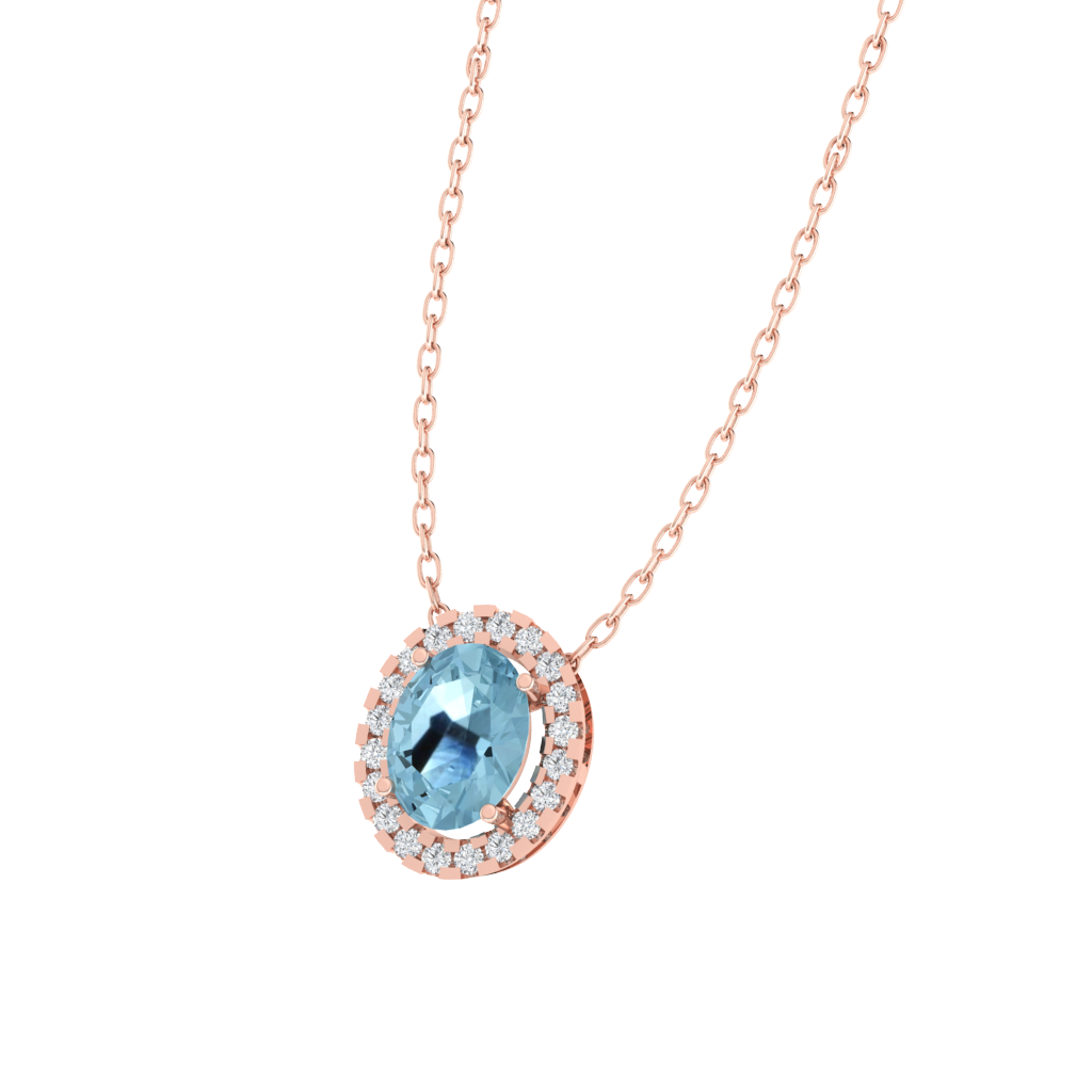 rose gold plated sterling silver oval shape aquamarine pendant