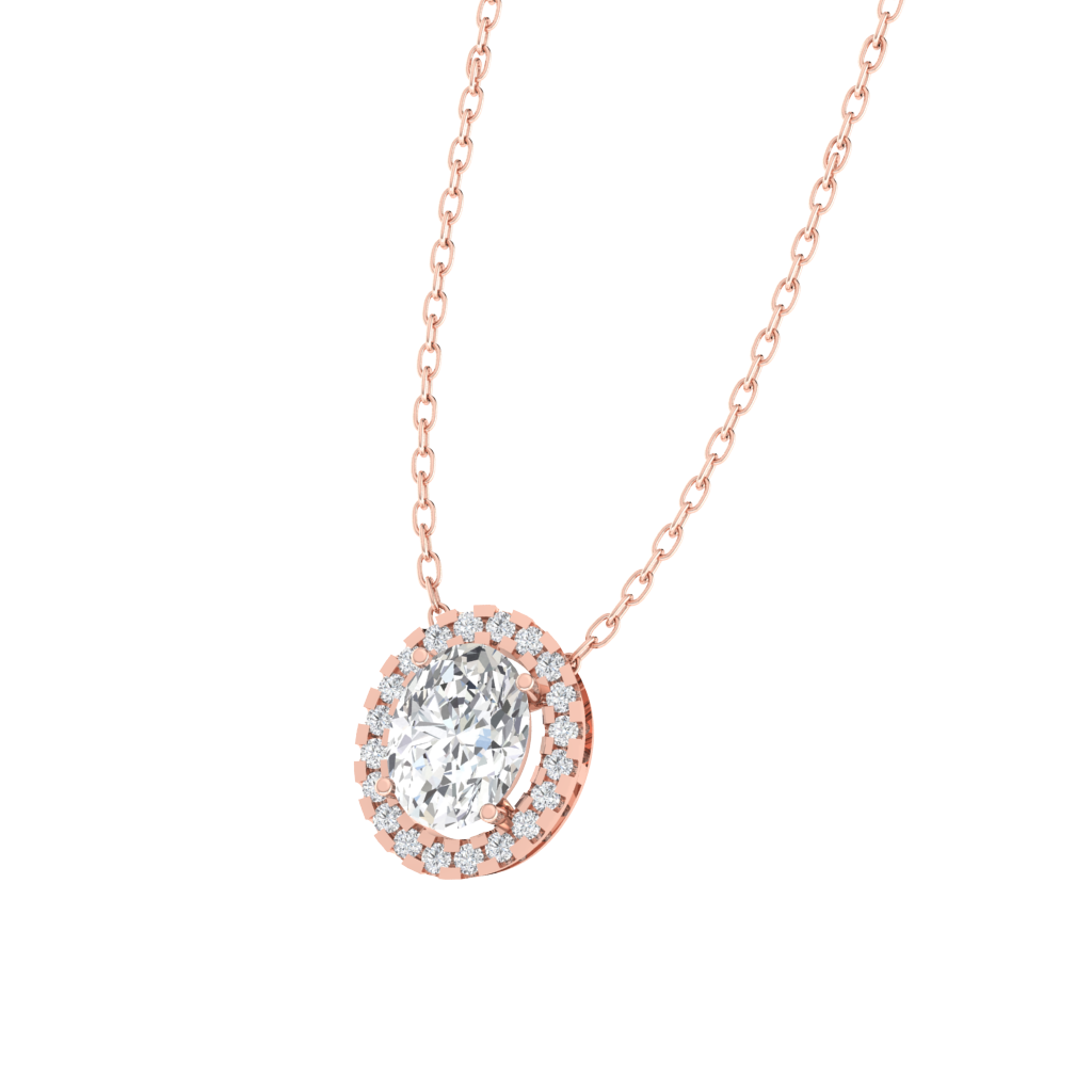 rose gold plated sterling silver oval shape cubic-zirconia pendant