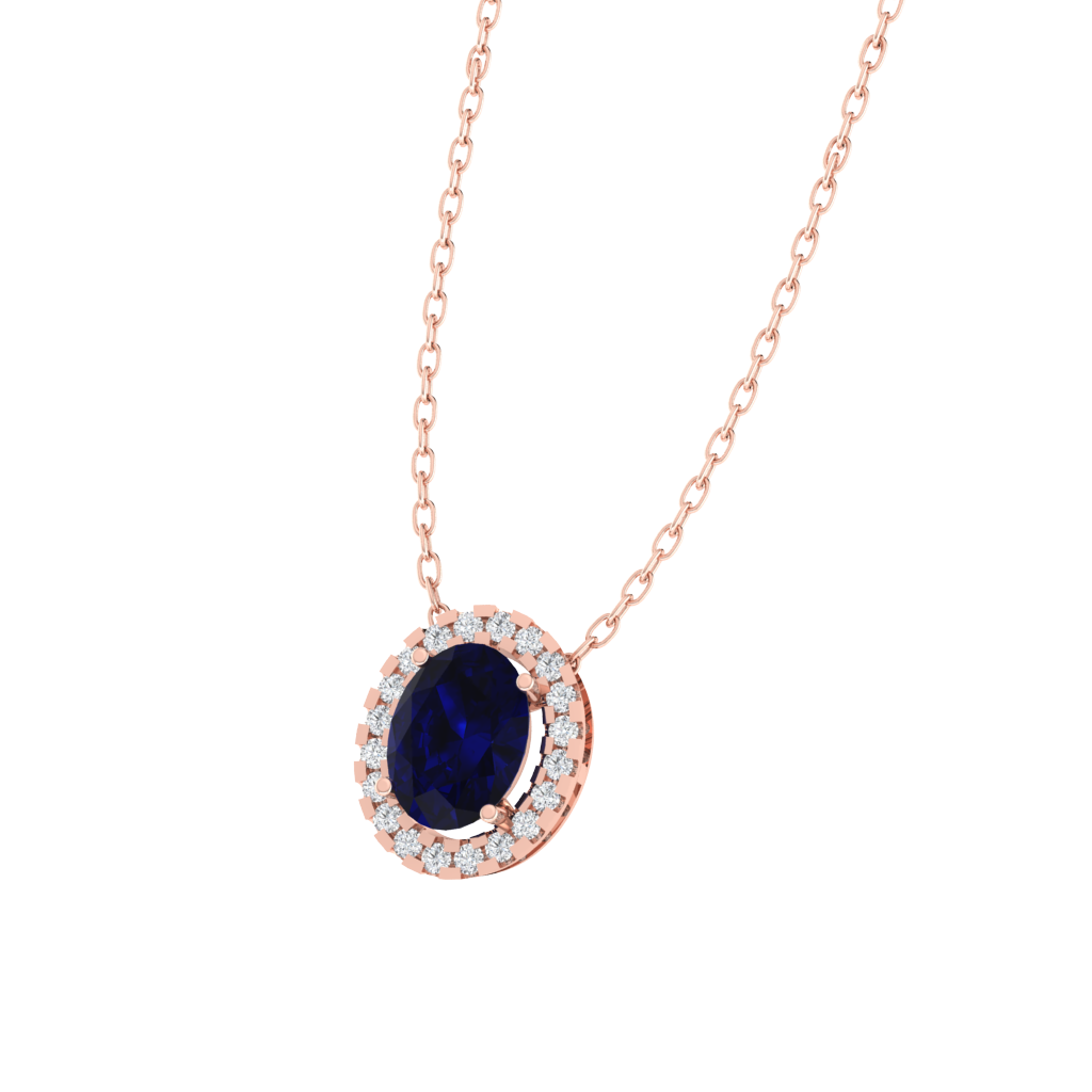 rose gold plated sterling silver oval shape sapphire pendant