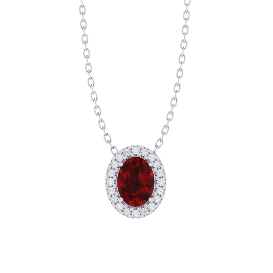 white gold plated sterling silver oval shape ruby pendant