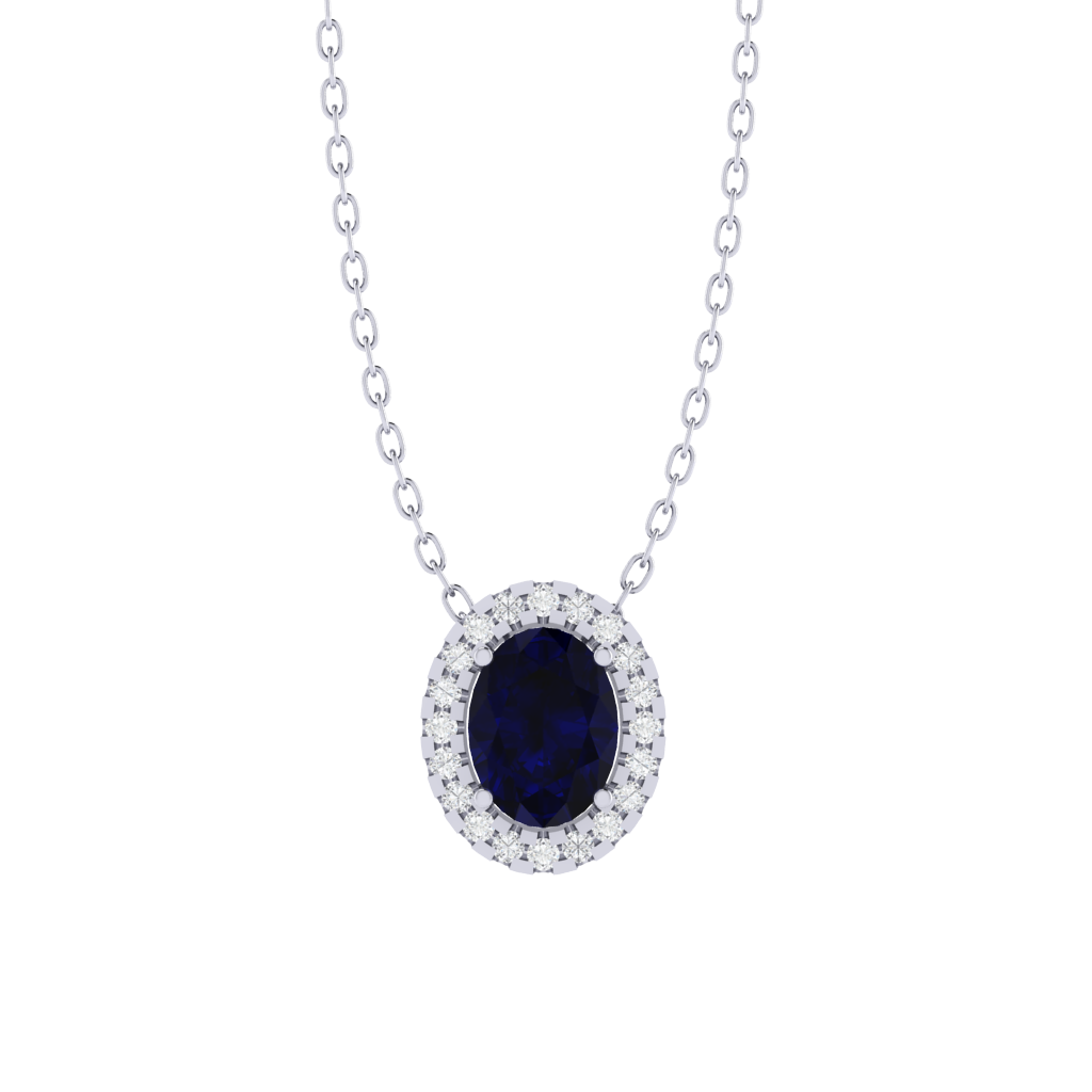 white gold plated sterling silver oval shape sapphire pendant