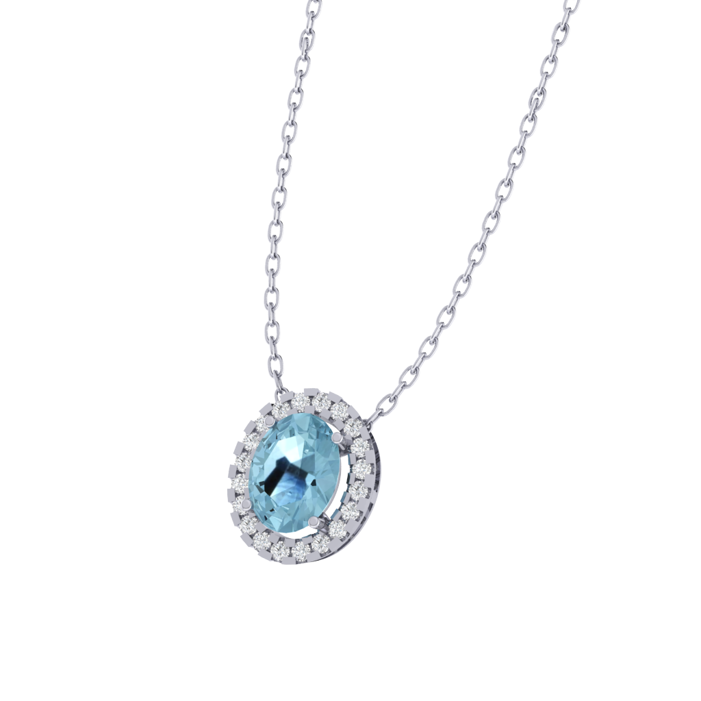 white gold plated sterling silver oval shape aquamarine pendant