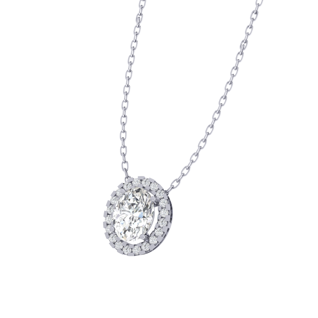 white gold plated sterling silver oval shape cubic-zirconia pendant