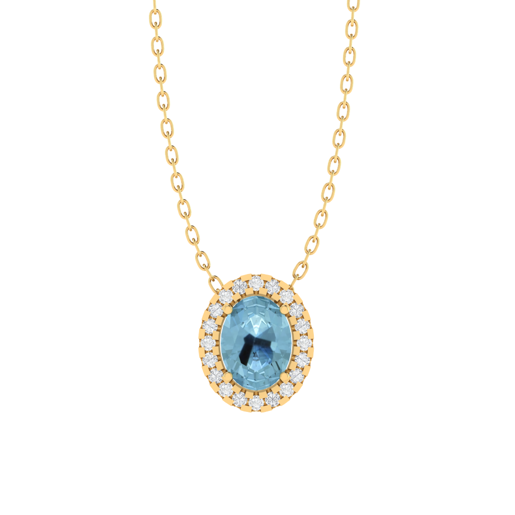 yellow gold plated sterling silver oval shape aquamarine pendant