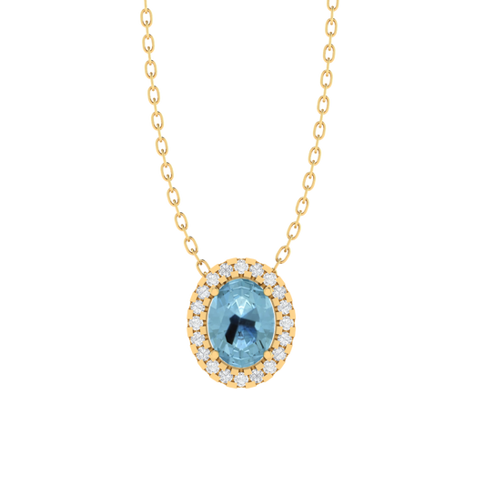 yellow gold plated sterling silver oval shape aquamarine pendant