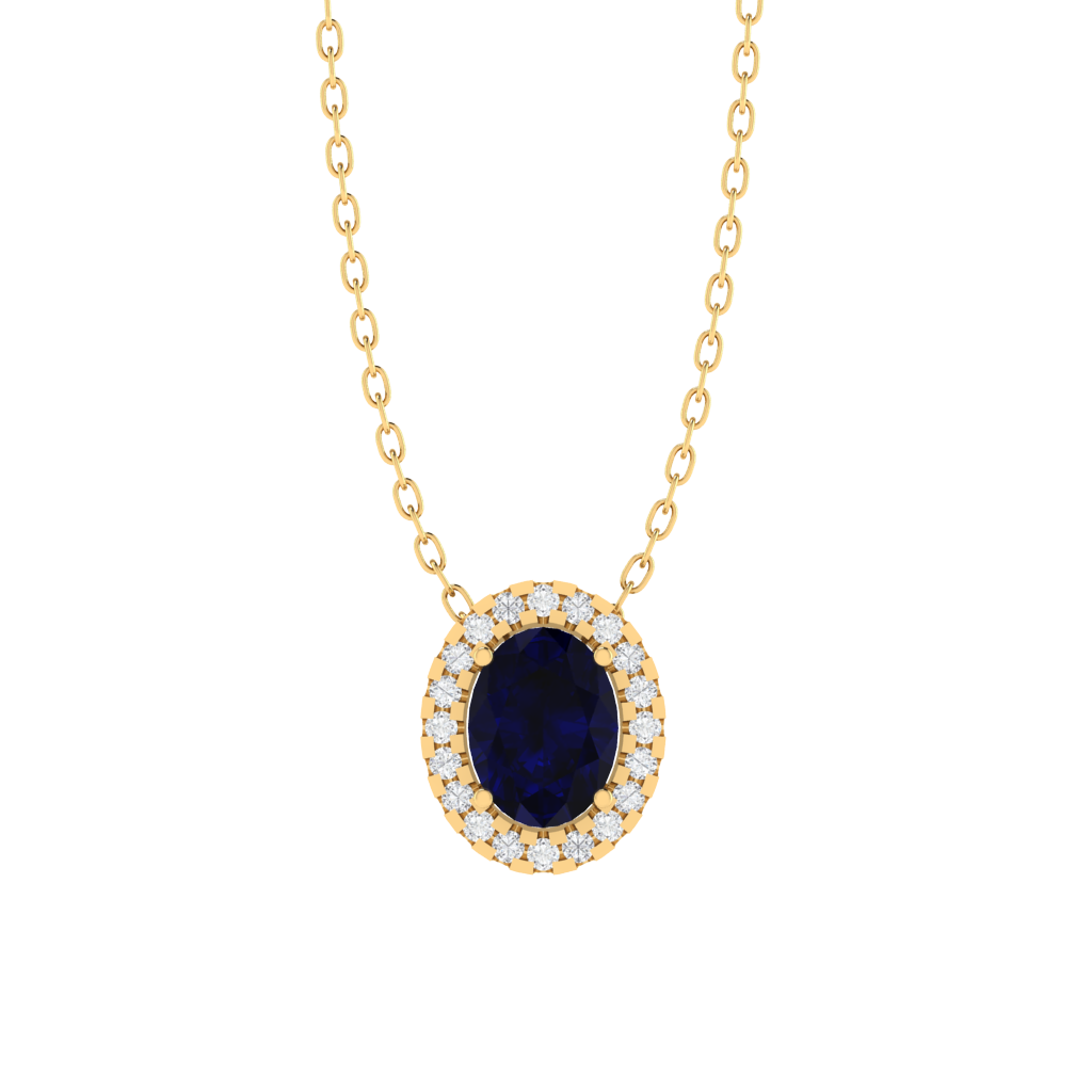 yellow gold plated sterling silver oval shape sapphire pendant