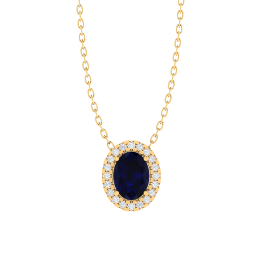 yellow gold plated sterling silver oval shape sapphire pendant