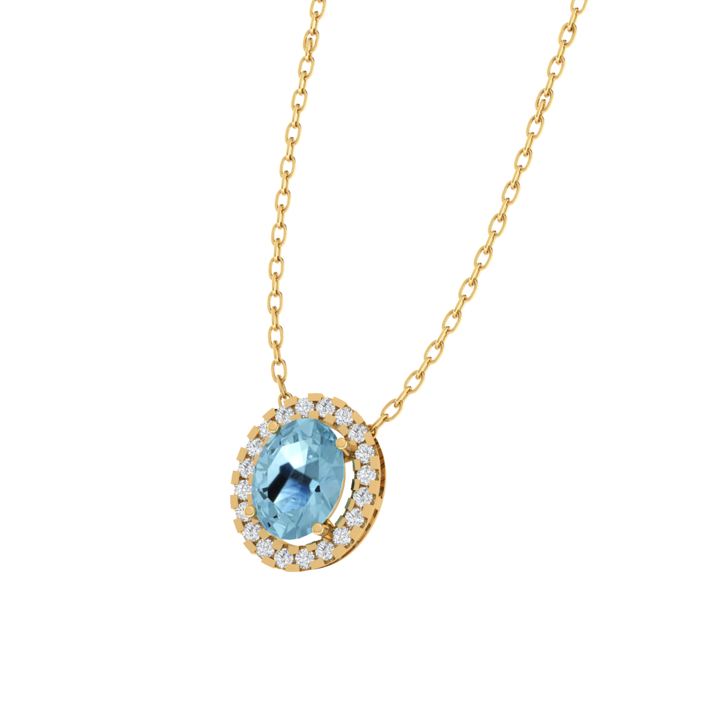 yellow gold plated sterling silver oval shape aquamarine pendant