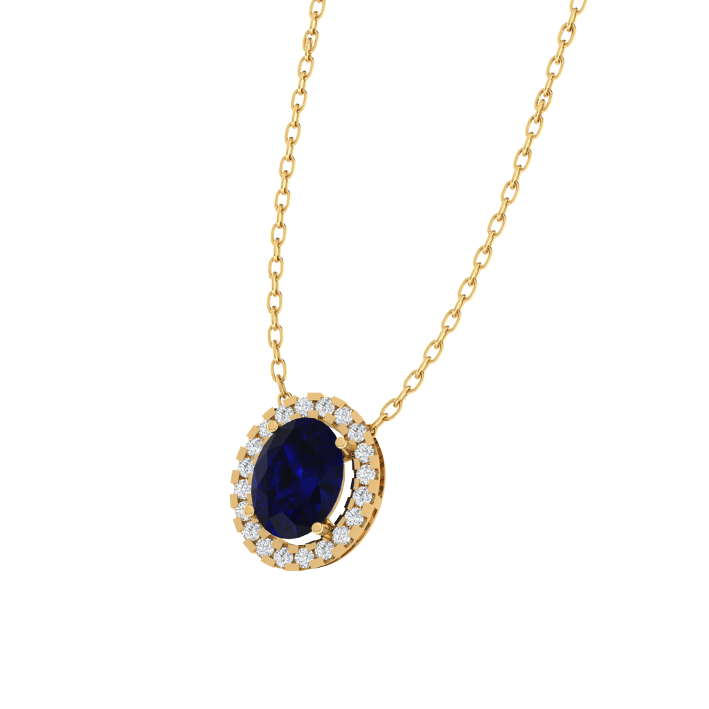 yellow gold plated sterling silver oval shape sapphire pendant