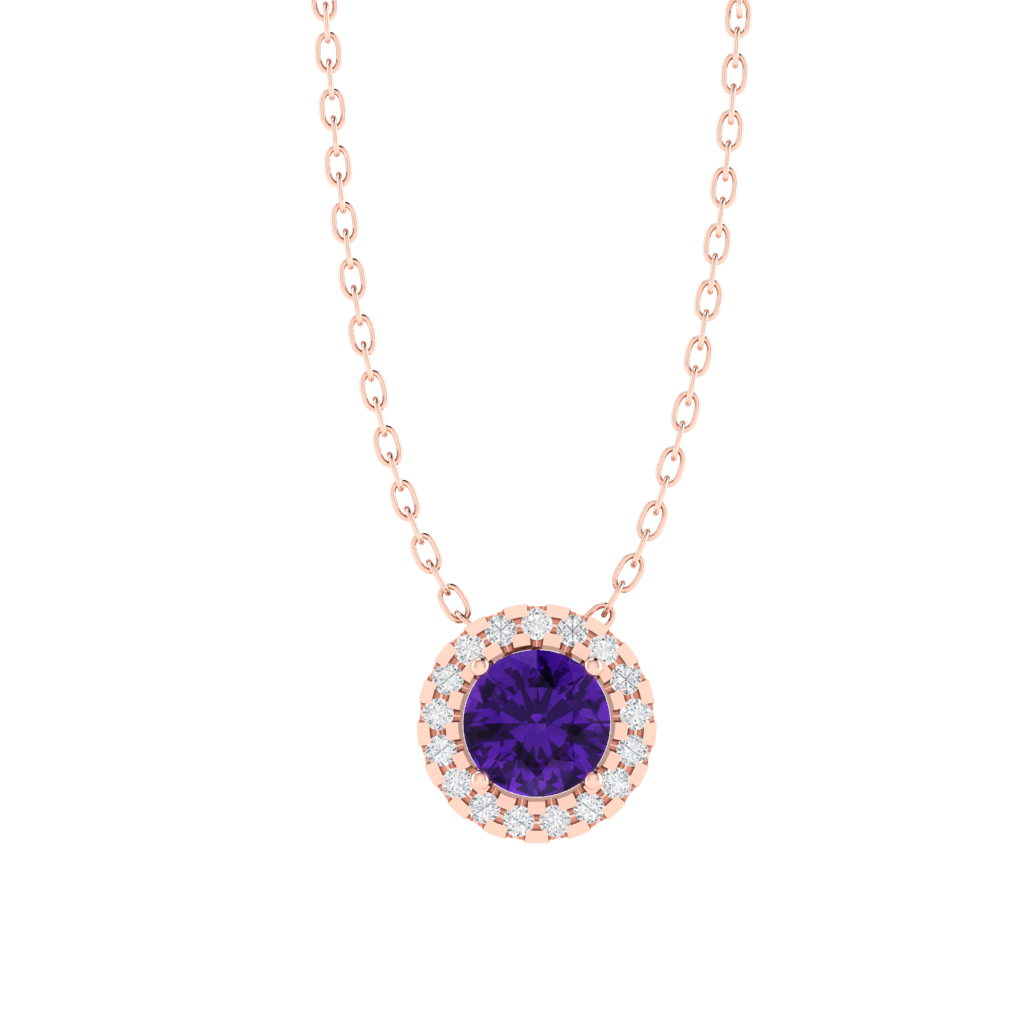 rose gold plated sterling silver round shape amethyst pendant