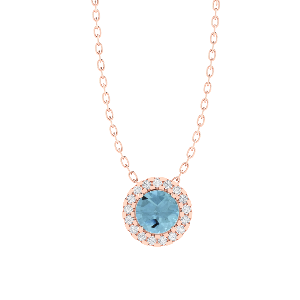 rose gold plated sterling silver round shape aquamarine pendant