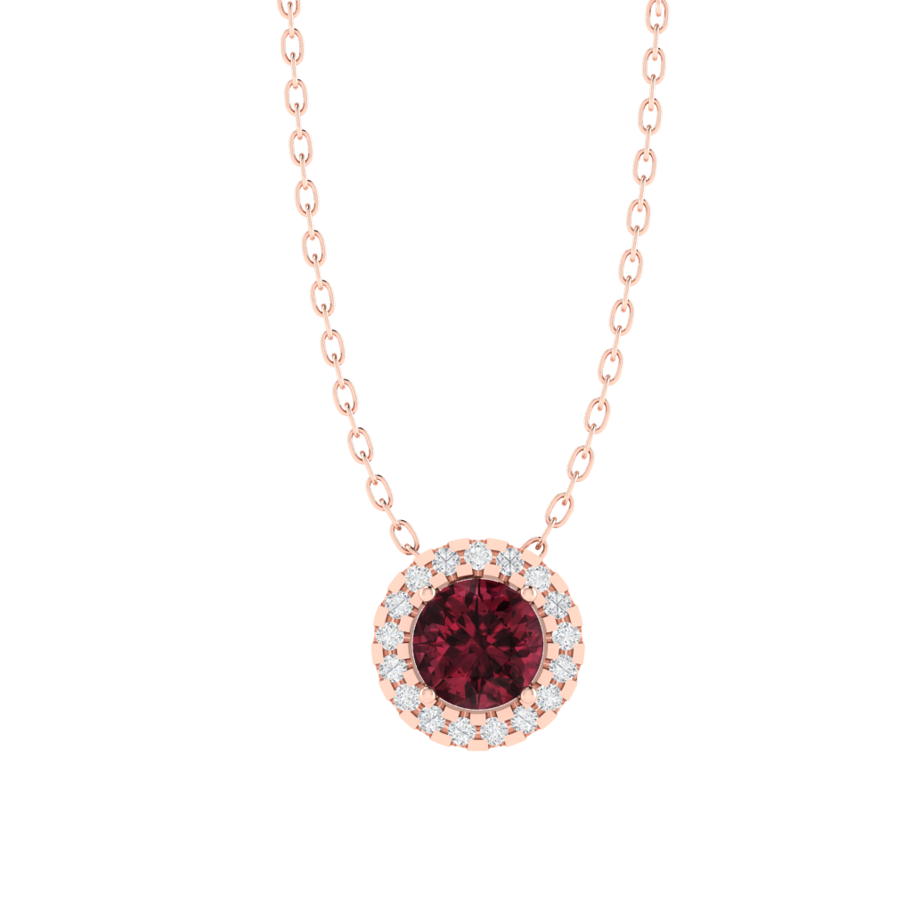 rose gold plated sterling silver round shape garnet pendant