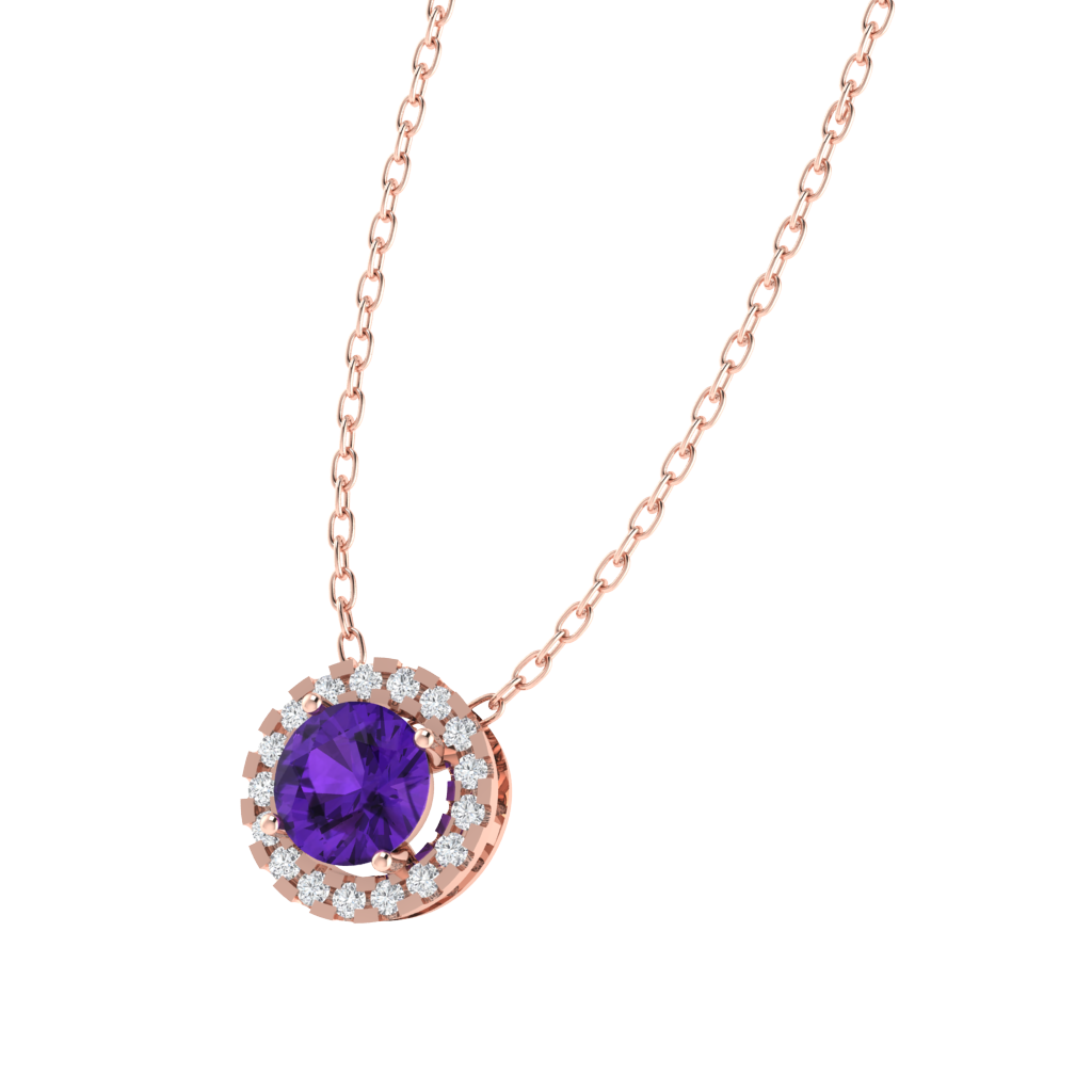 rose gold plated sterling silver round shape amethyst pendant