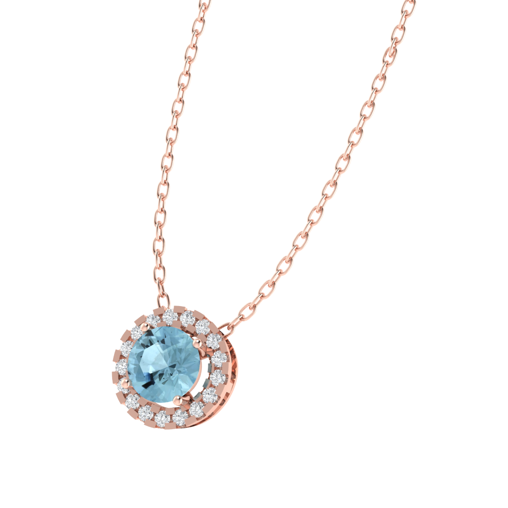 rose gold plated sterling silver round shape aquamarine pendant