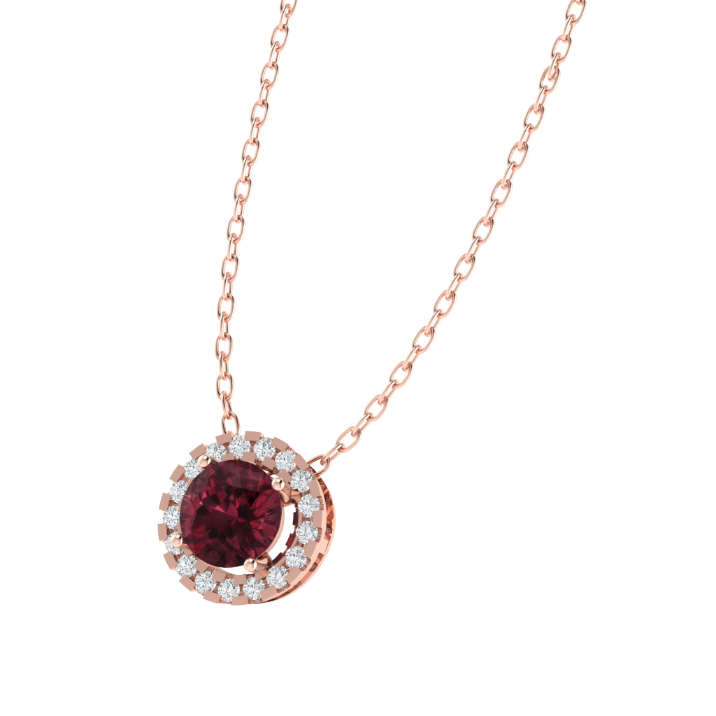 rose gold plated sterling silver round shape garnet pendant