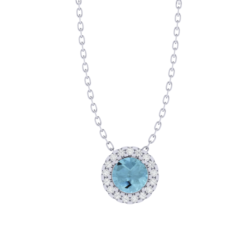 white gold plated sterling silver round shape aquamarine pendant