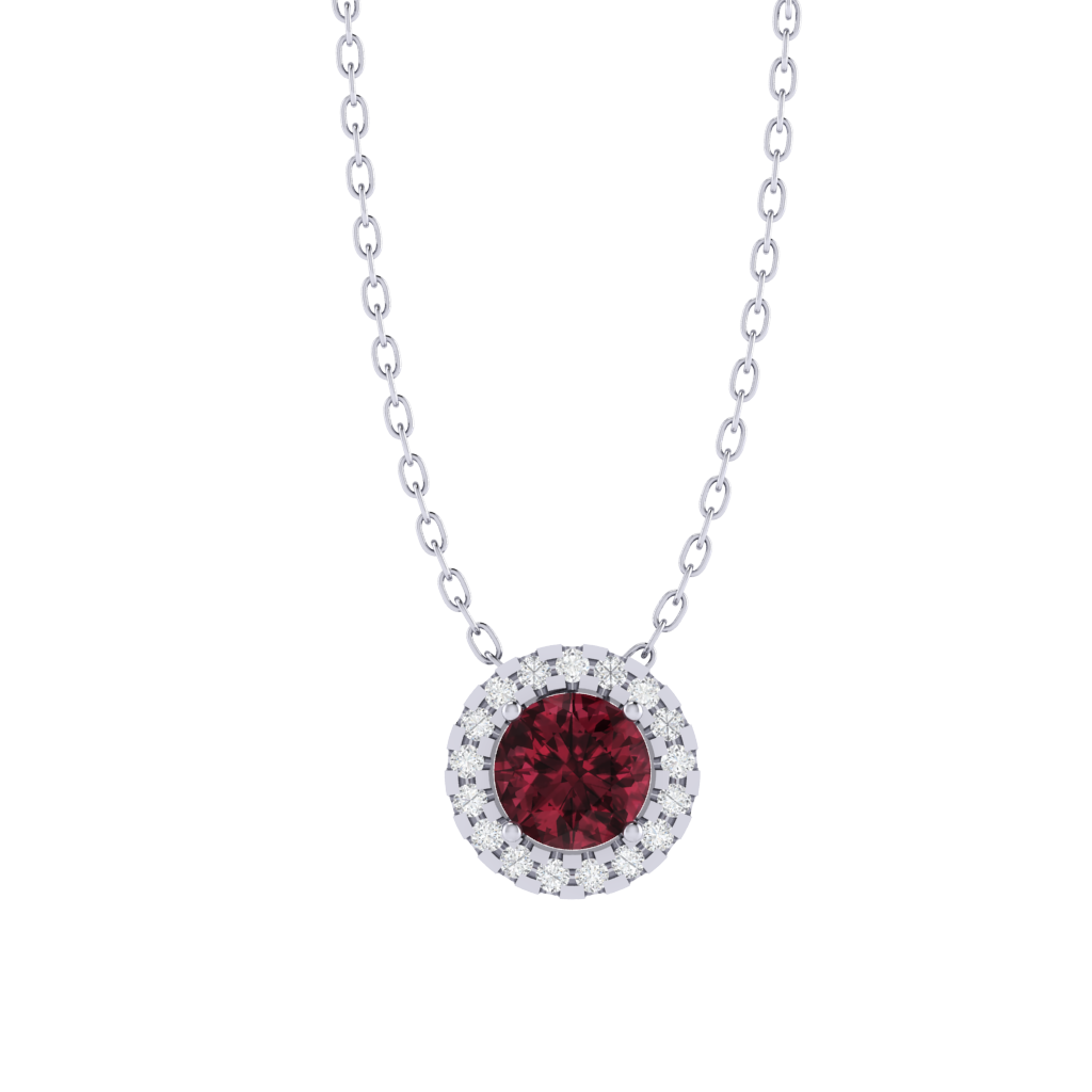 white gold plated sterling silver round shape garnet pendant