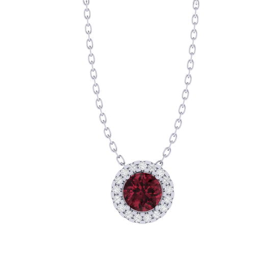 white gold plated sterling silver round shape garnet pendant