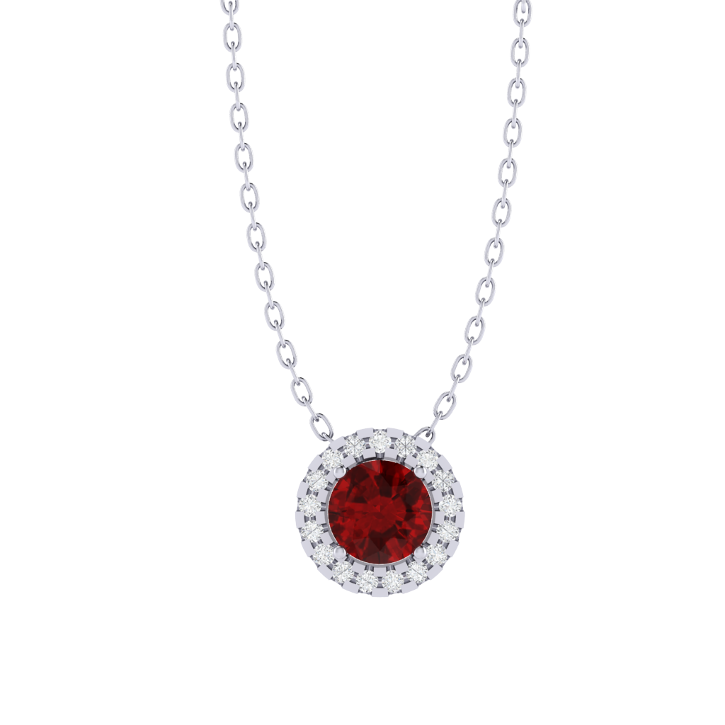 white gold plated sterling silver round shape ruby pendant