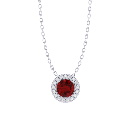 white gold plated sterling silver round shape ruby pendant