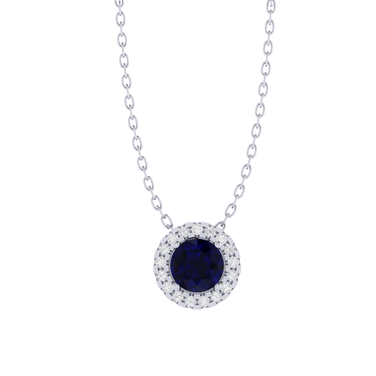 white gold plated sterling silver round shape sapphire pendant