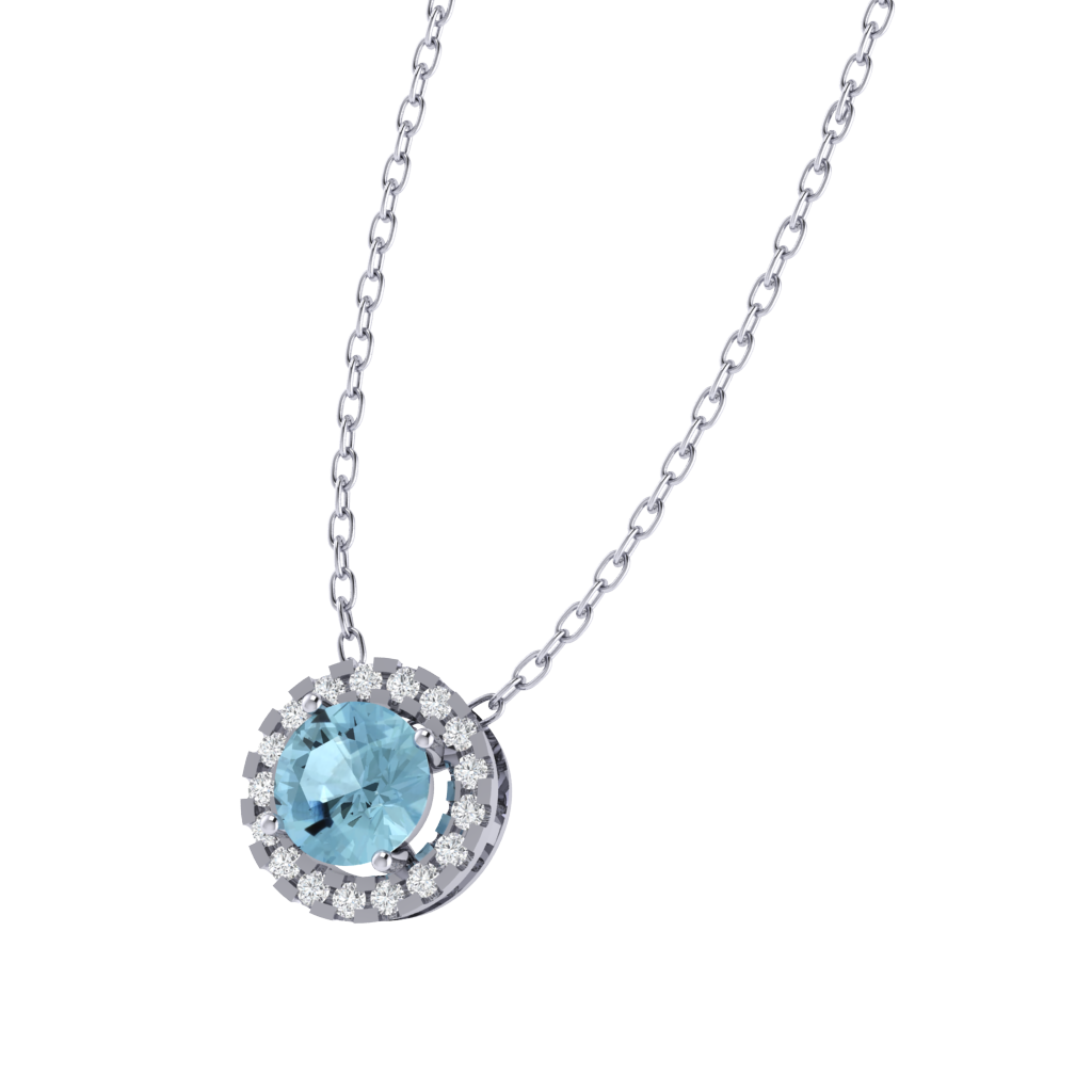 white gold plated sterling silver round shape aquamarine pendant