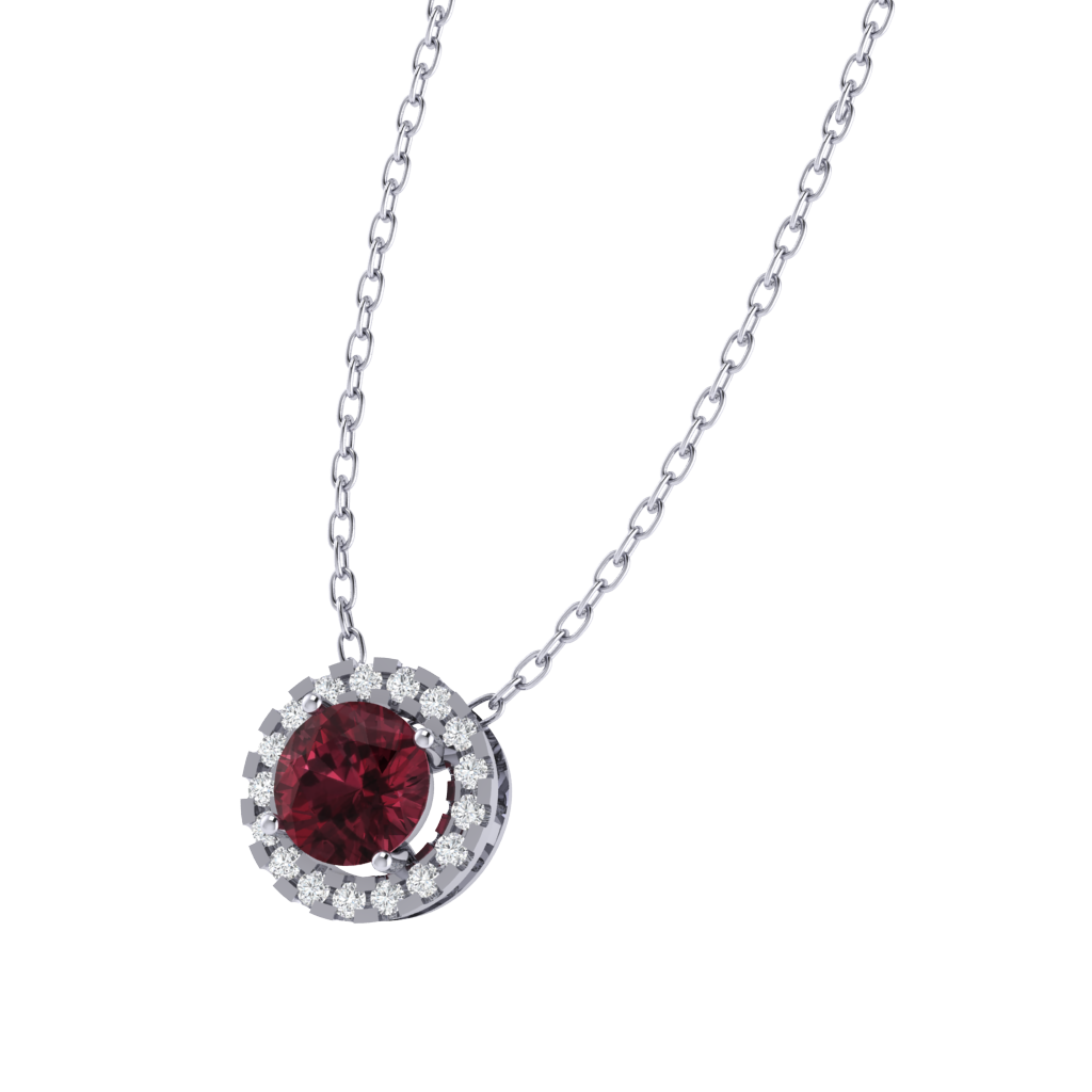 white gold plated sterling silver round shape garnet pendant