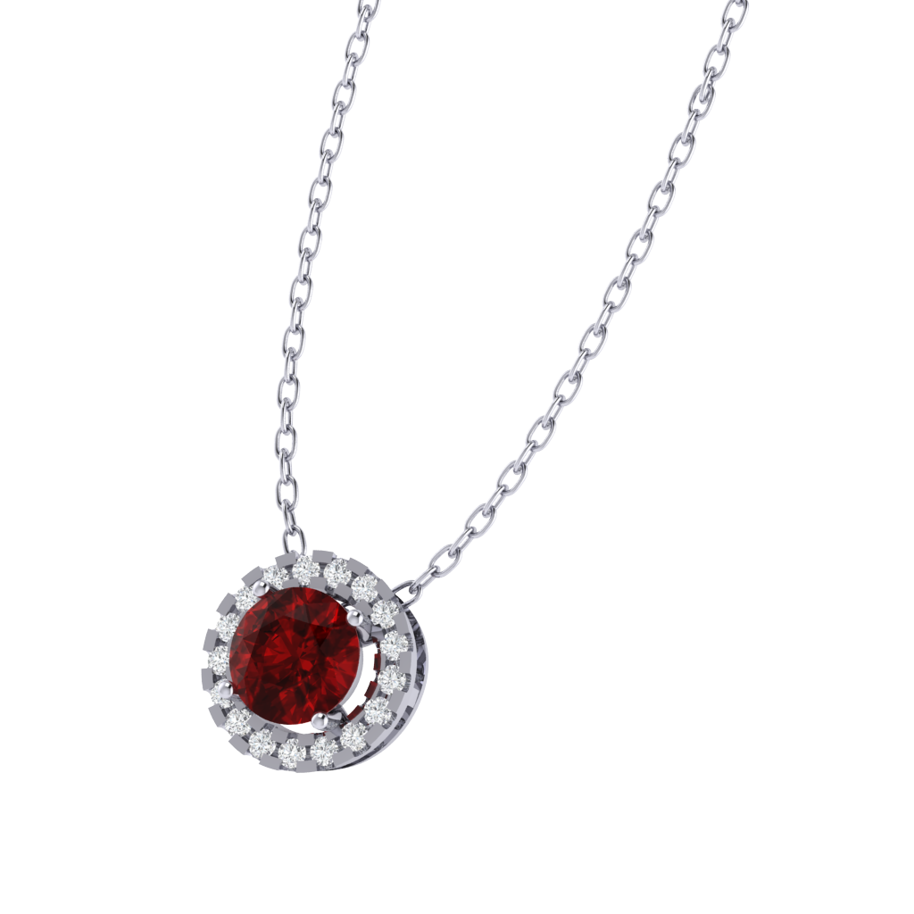 white gold plated sterling silver round shape ruby pendant