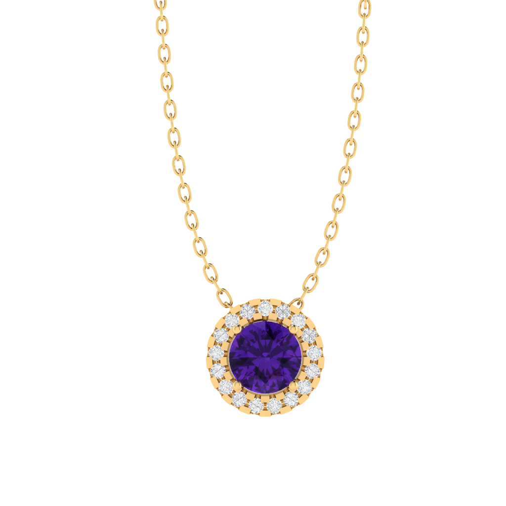 yellow gold plated sterling silver round shape amethyst pendant