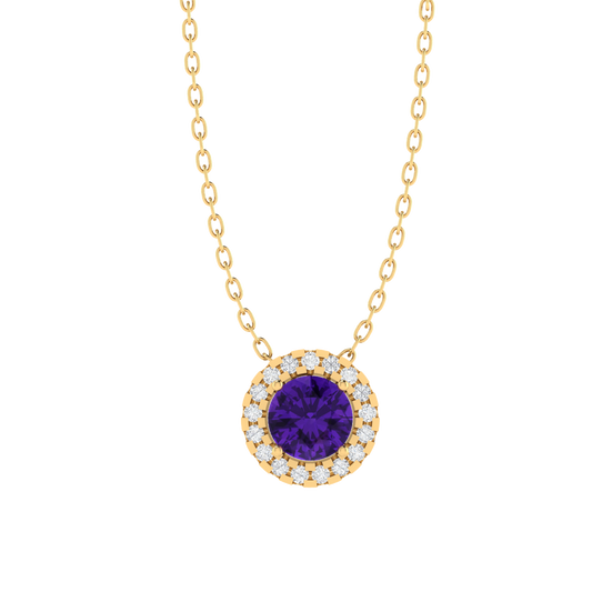 yellow gold plated sterling silver round shape amethyst pendant